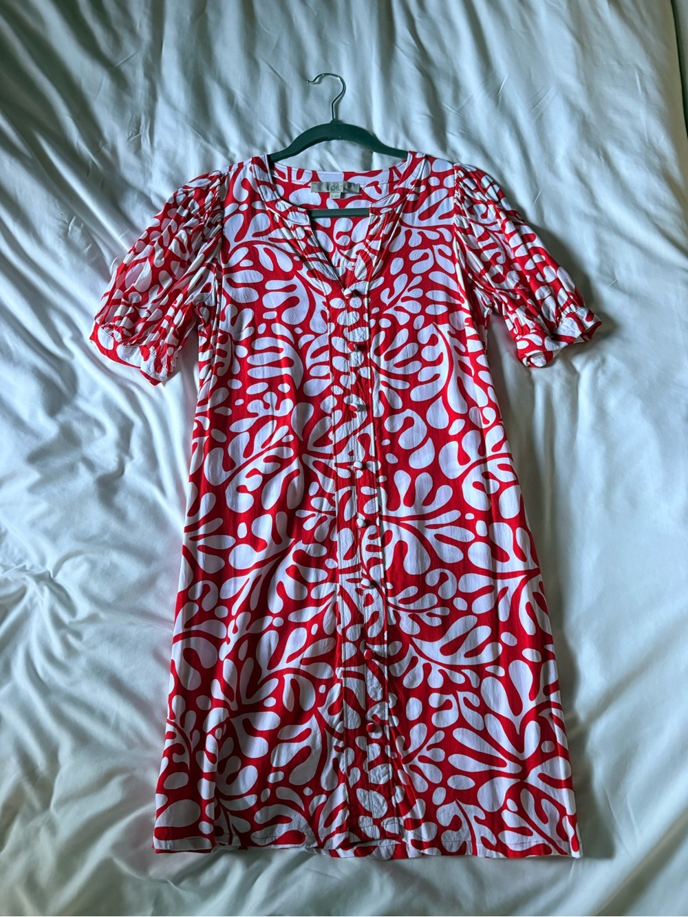 red and white loft mini dress